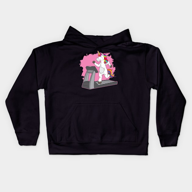 Unicorn treadmill shirt Kids Hoodie by Xizin Gao